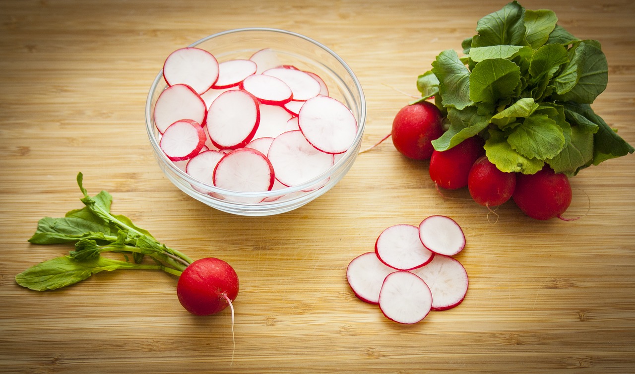 An image of radishes on a table